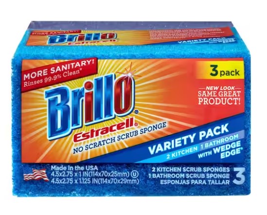 Brillo Estracell No-Scratch Wedge Edge Variety Kitchen & Bath-3ct/8pk