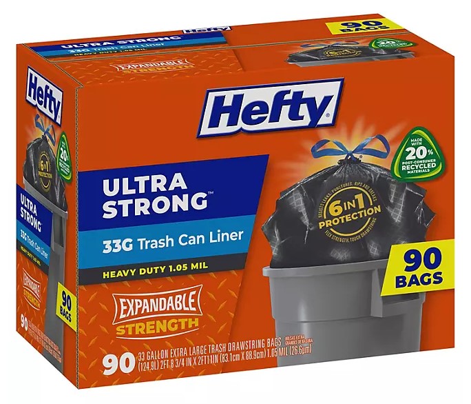 Hefty Ultra Strong Drawstring Trash Bags Unscented 90ct/1pk