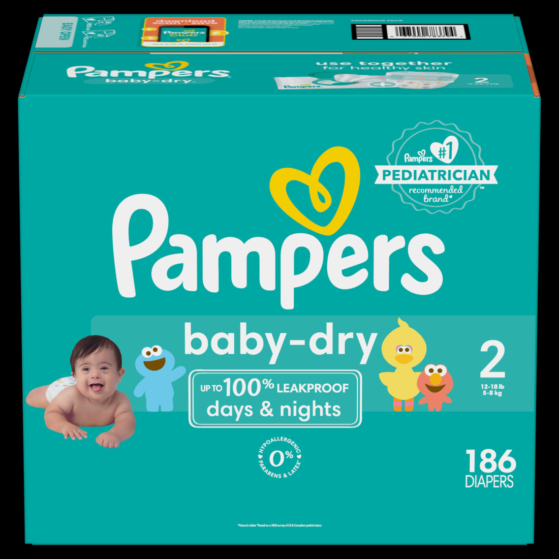 Pampers Baby Dry Diapers Size 2 -186ct/1pk