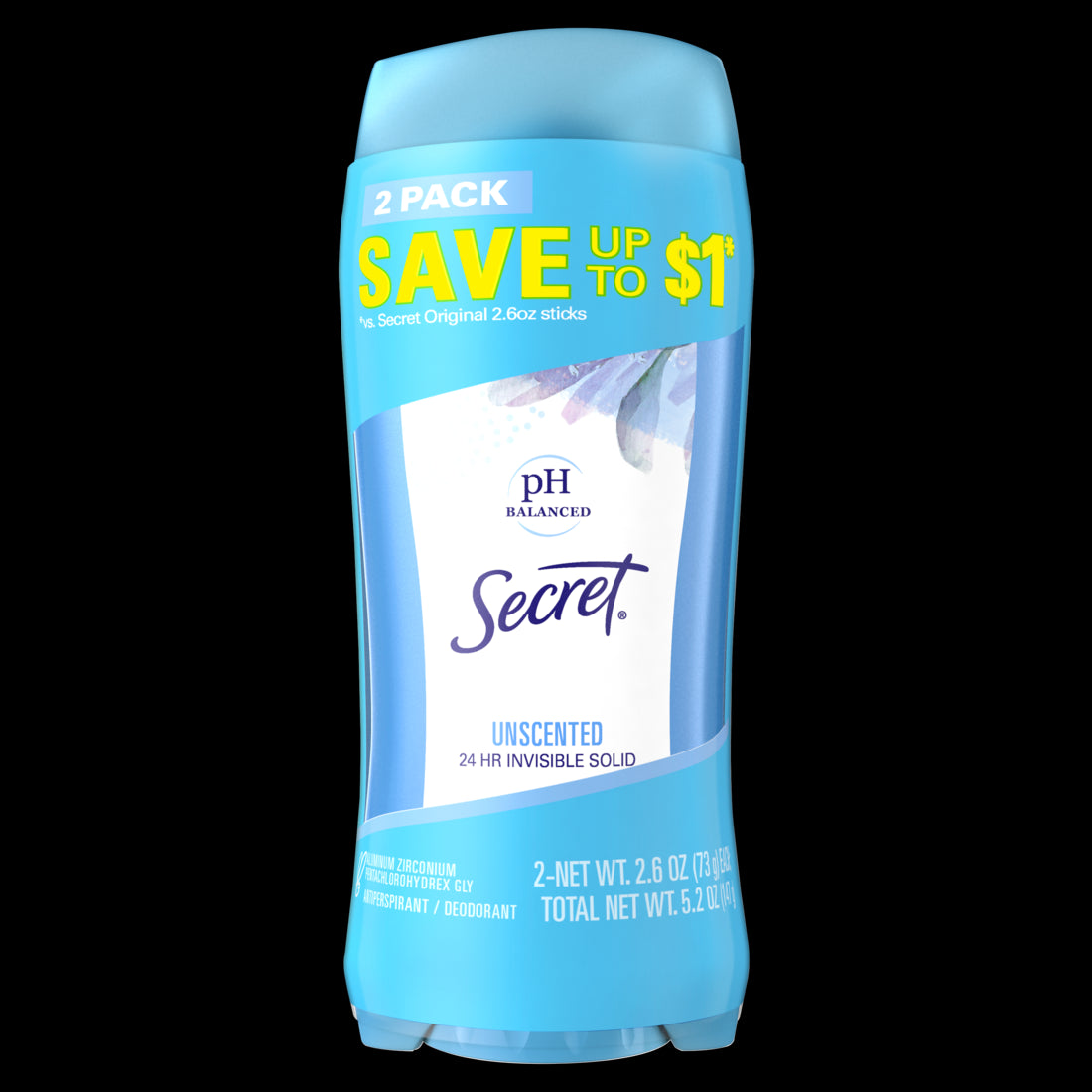 Secret Invisible Solid Antiperspirant and Deodorant For Women Unscented Twin Pack - 2.6oz/6pk