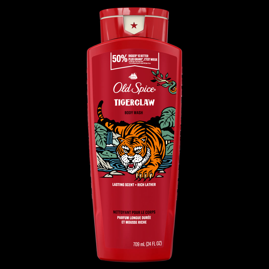 Old Spice Body Wash for Men TigerClaw Long Lasting Lather - 24oz/4pk