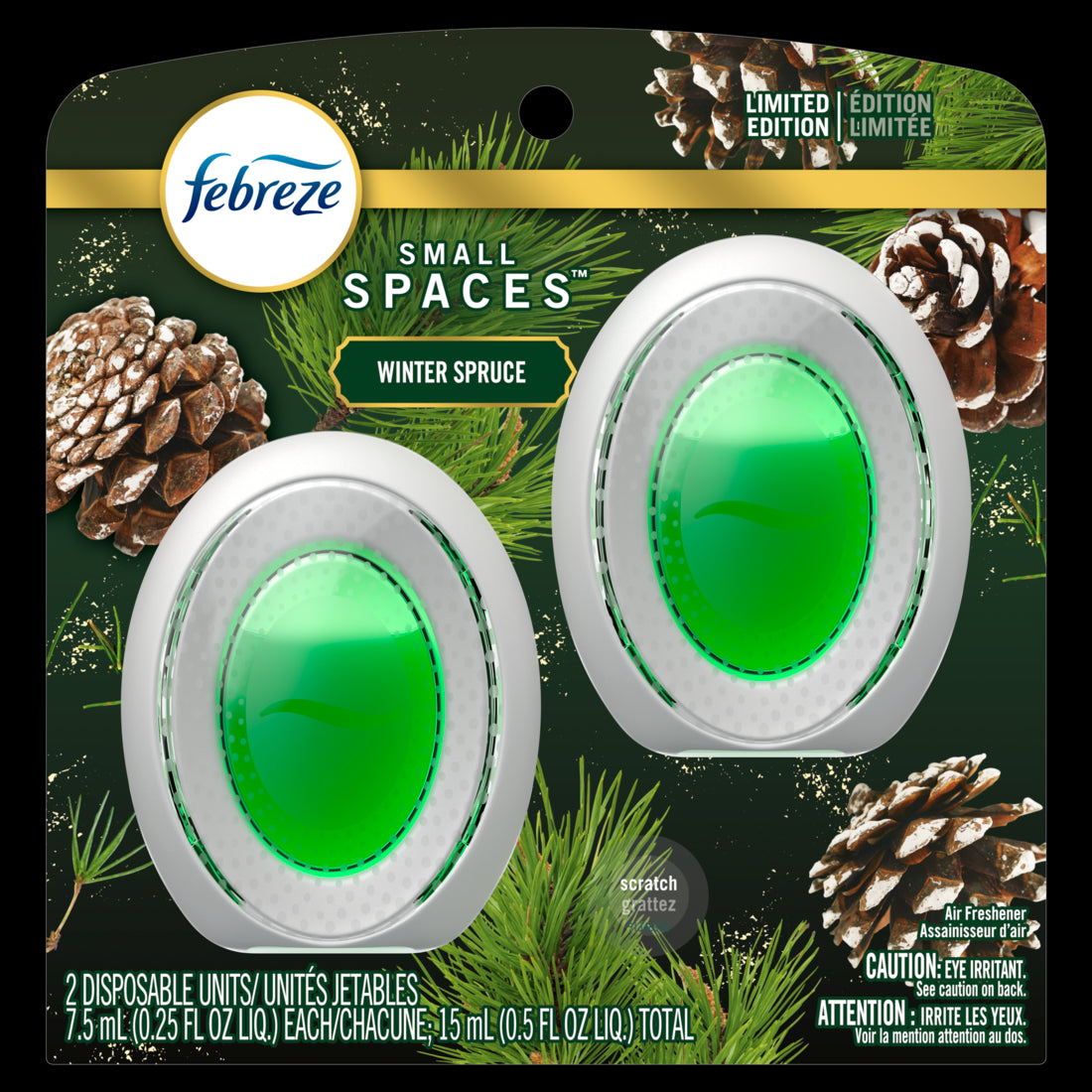 Febreze Small Spaces Holiday Air Freshener Winter Spruce Scent - 0.25oz/2pk