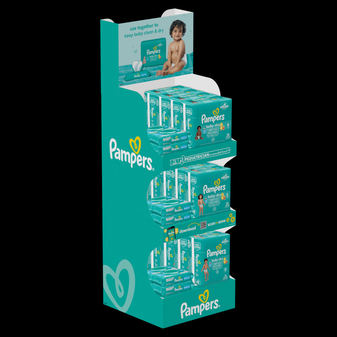 Pampers Baby Dry Jumbo S4-6 and 1x Baby Fresh Wipes - 24pk