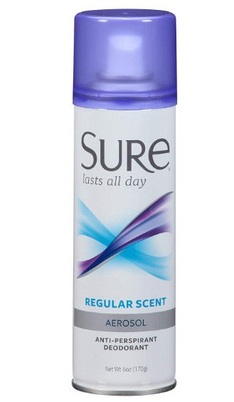 SURE REGULAR SCENT ANTIPERSPIRANT DEODORANT AEROSOL -6oz/12pk