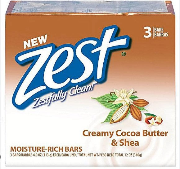 ZEST BATH 3-BAR - INDULGENCE COCOA BUTTER & SHEA-4oz/12pk