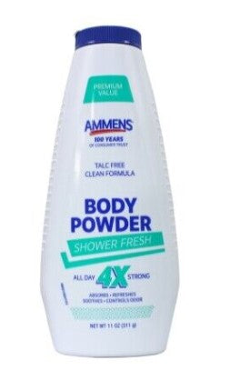 AMMENS TALC FREE BODY POWDER SHOWER FRESH-11oz/6pk