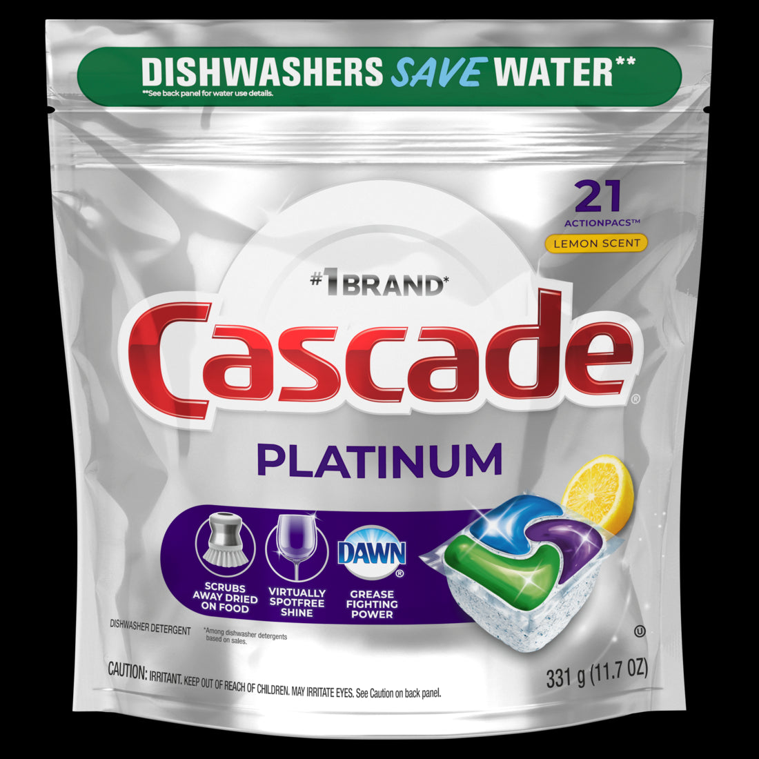 Cascade Platinum ActionPacs Dishwasher Detergent Pods Lemon -21ct/5pk