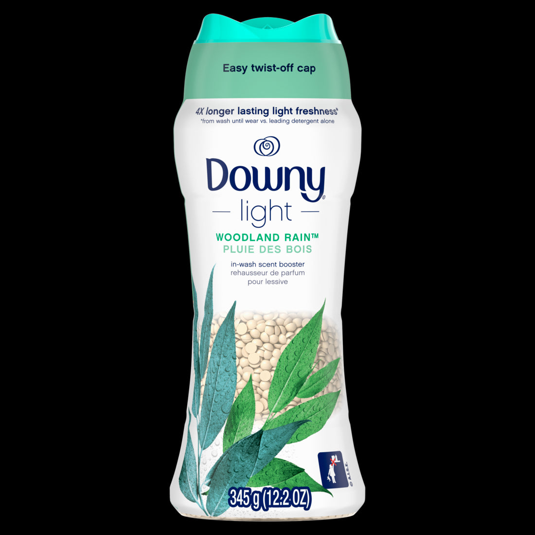 Downy Light Laundry Scent Booster Beads for Washer Woodland Rain with No Heavy Perfumes -12.2oz/4pk