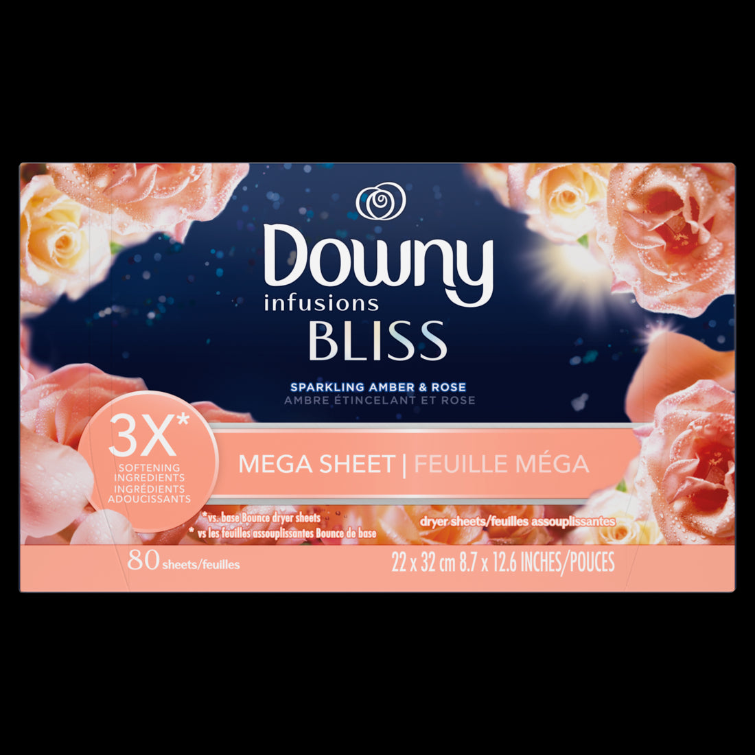 Downy Infusions Mega Dryer Sheets Laundry Fabric Softener BLISS Amber and Rose-80ct/4pk