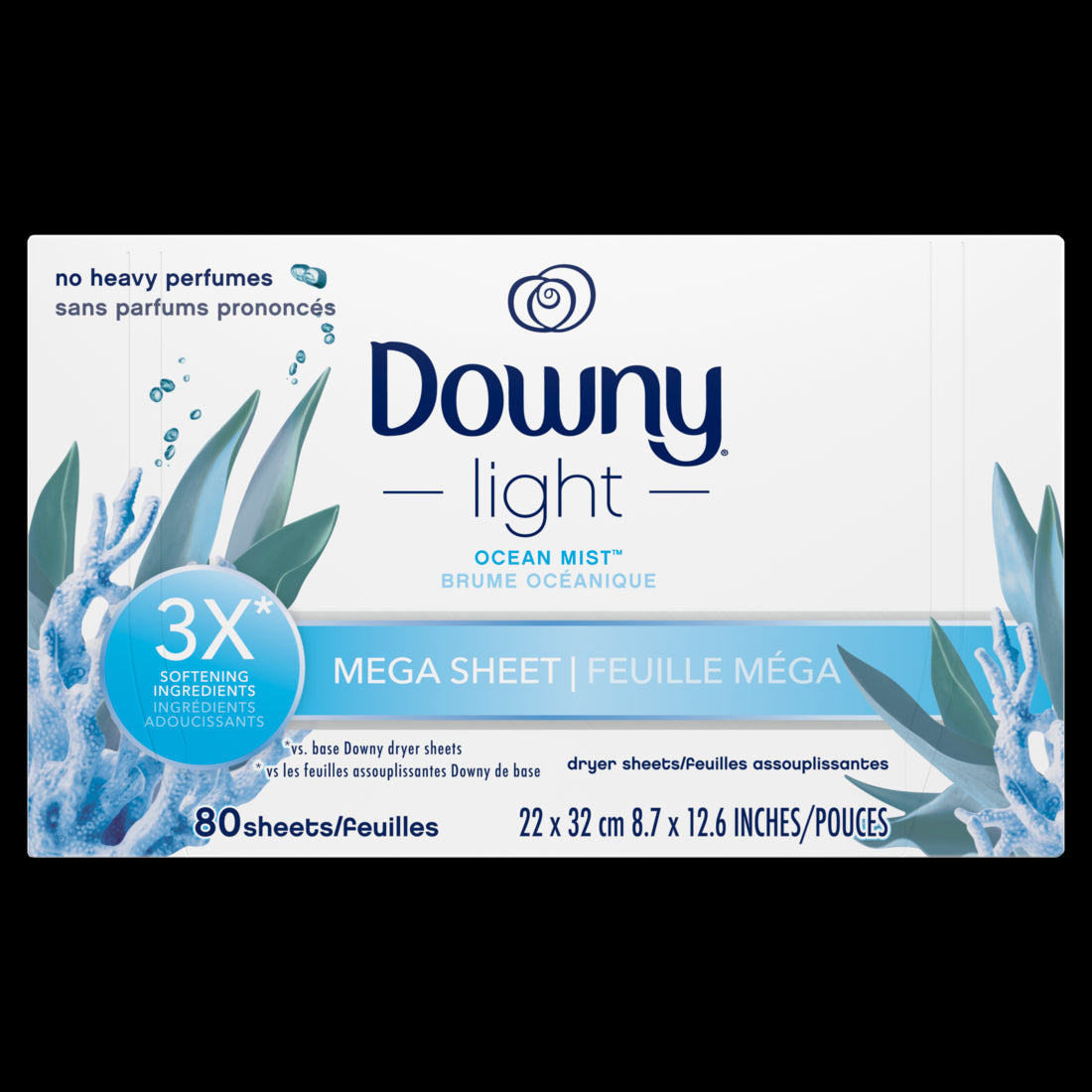 Downy Light Mega Dryer Sheets Fabric Softener Dryer Sheets Ocean Mist-80ct/4pk