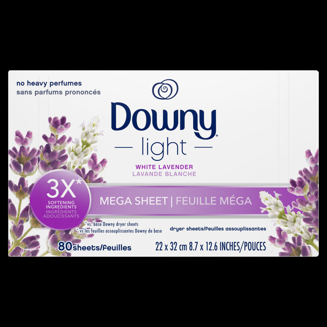 Downy Light Mega Dryer Sheets Fabric Softener Dryer Sheets White Lavender-80ct/4pk