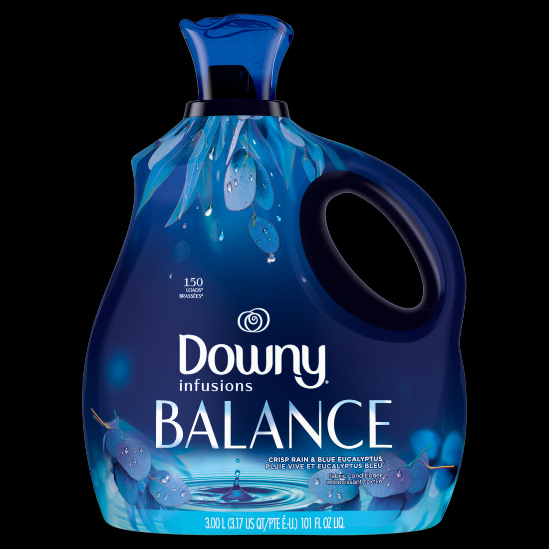 Downy Infusions Laundry Fabric Softener Liquid BALANCE Crisp Rain and Blue Eucalyptus-101oz/4pk