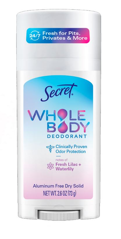 Secret Whole Body Stick Aluminum Free Deodorant for Women with notes of Fresh Lilac Waterlily - 2.4oz/12pk