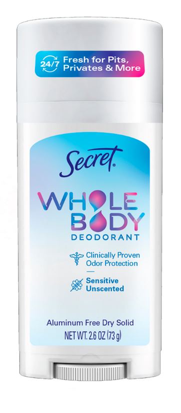 Secret Whole Body Stick Aluminum Free Deodorant for Women Unscented - 2.4oz/12pk
