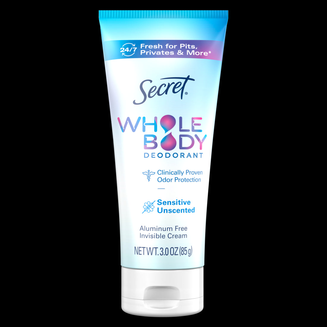 Secret Whole Body Aluminum Free Deodorant Clear Cream Unscented - 3oz/12pk