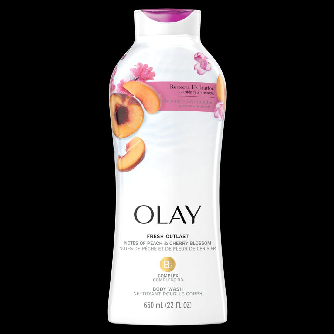 Olay Fresh Outlast Paraben Free Body Wash with Energizing Notes of Peach and Cherry Blossom - 22oz/4pk