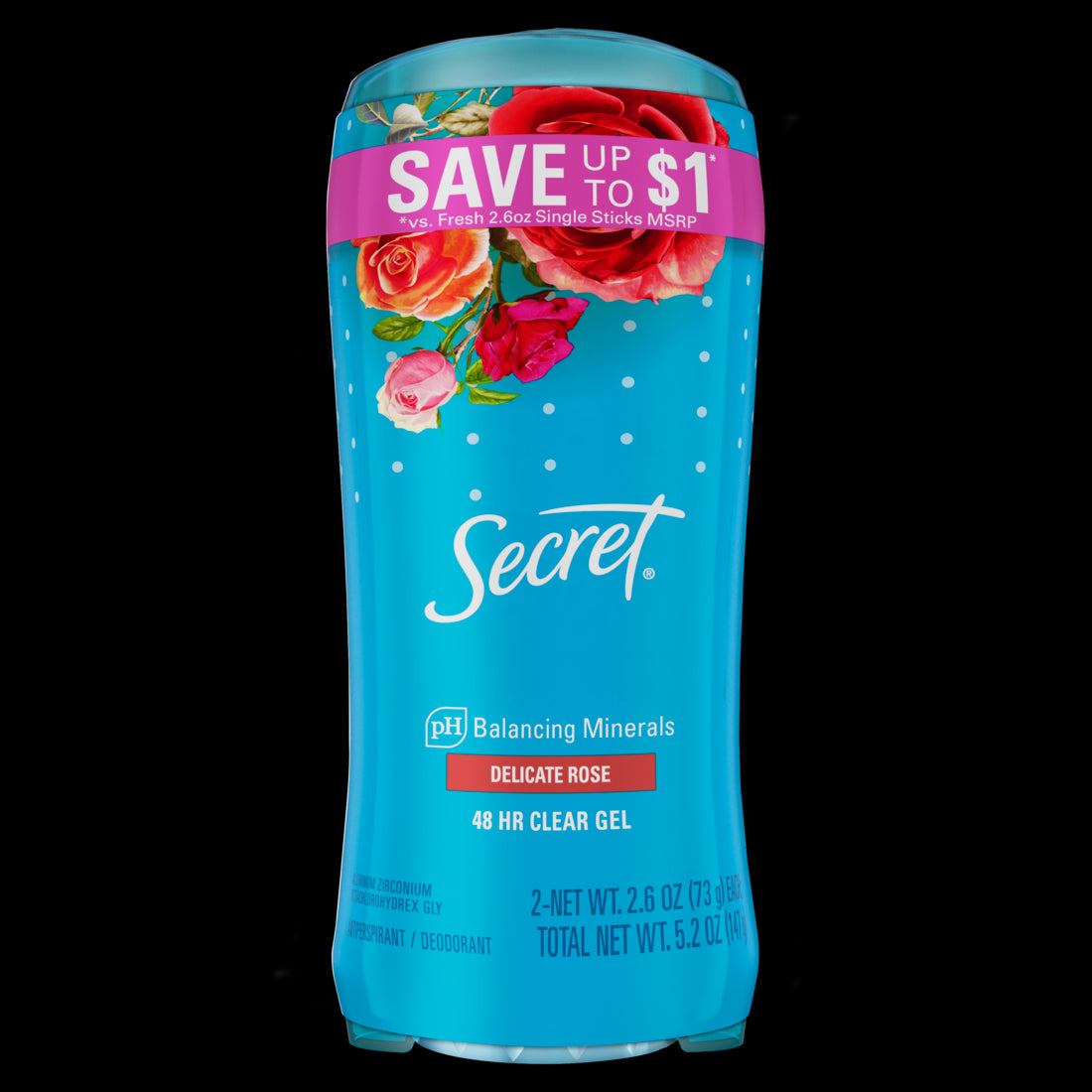 Secret Fresh Clear Gel Antiperspirant and Deodorant for Women Delicate Rose Scent Twin Pack - 2.6oz/6pk