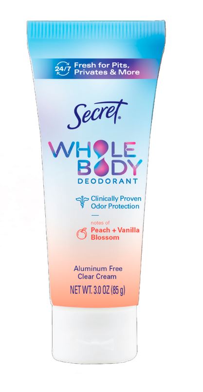 Secret Whole Body Aluminum Free Deodorant Clear Cream Peach & Vanilla - 3oz/12pk