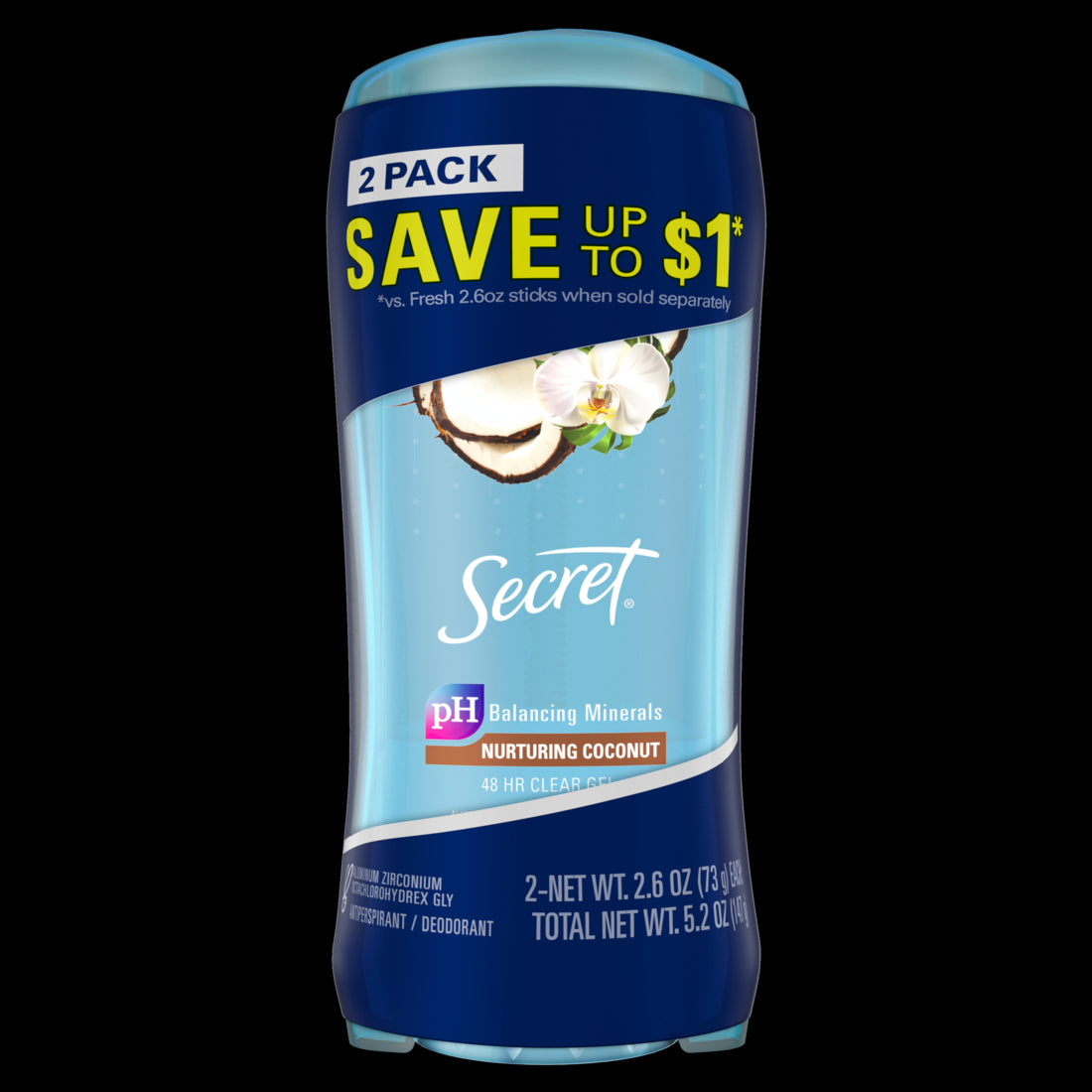 Secret Fresh Clear Gel Antiperspirant and Deodorant for Women Coconut Scent Twin Pack - 2.6oz/6pk