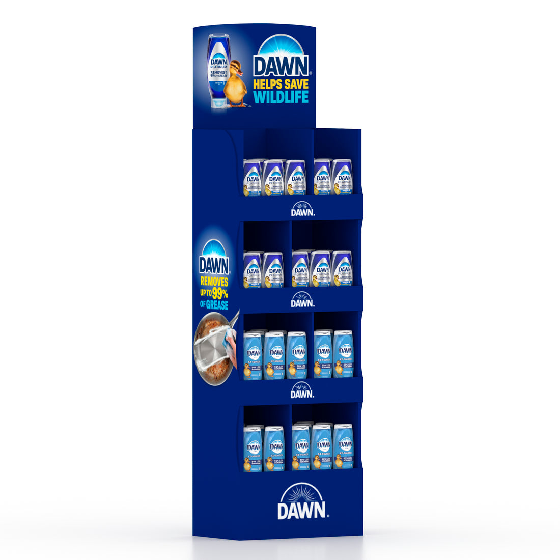 Dawn Mix Floor Stand Display (Ultra EZ-Squeeze Original 8ct & Platinum EZ-Squeeze Fresh Rain Scent 8ct)- 60ct