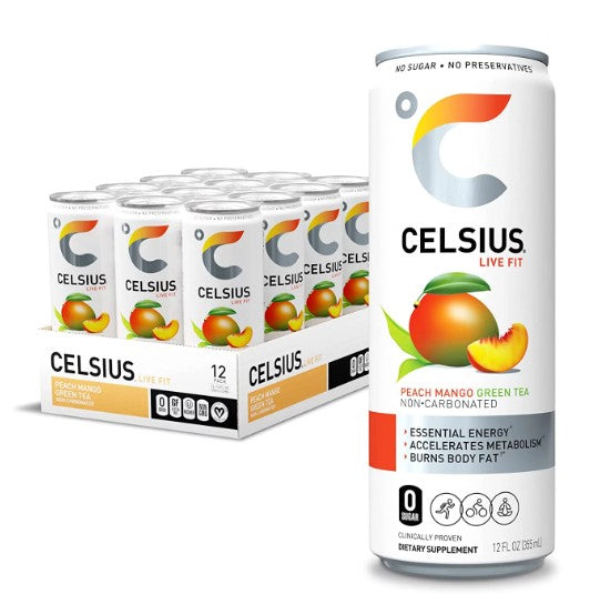 Celcius Green Tea Peach Mango- 12oz/12pk