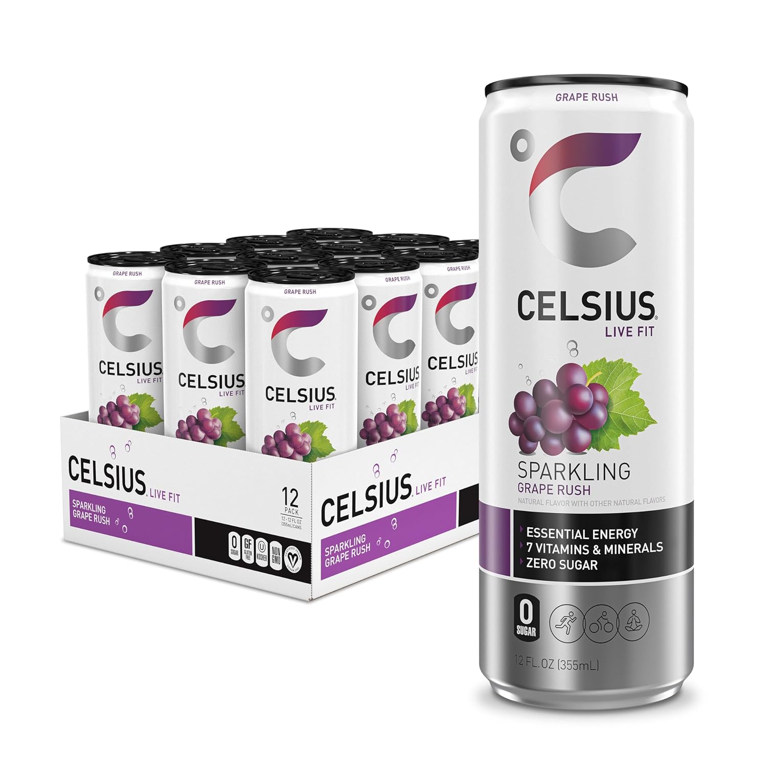Celsius Sparkling Grape Rush Single - 12oz/12pk
