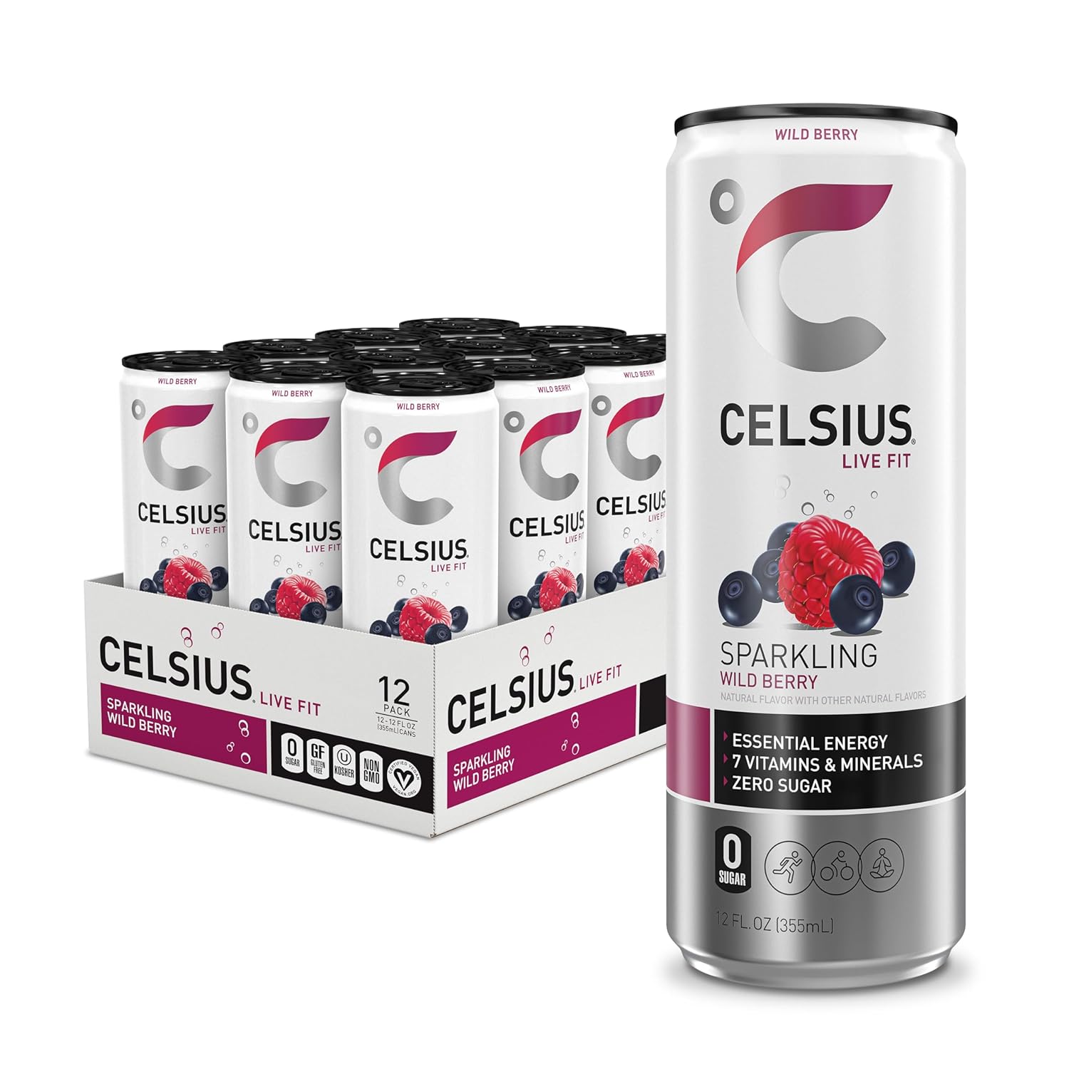 Celsius Sparkling Wild Berry Single - 12oz/12pk