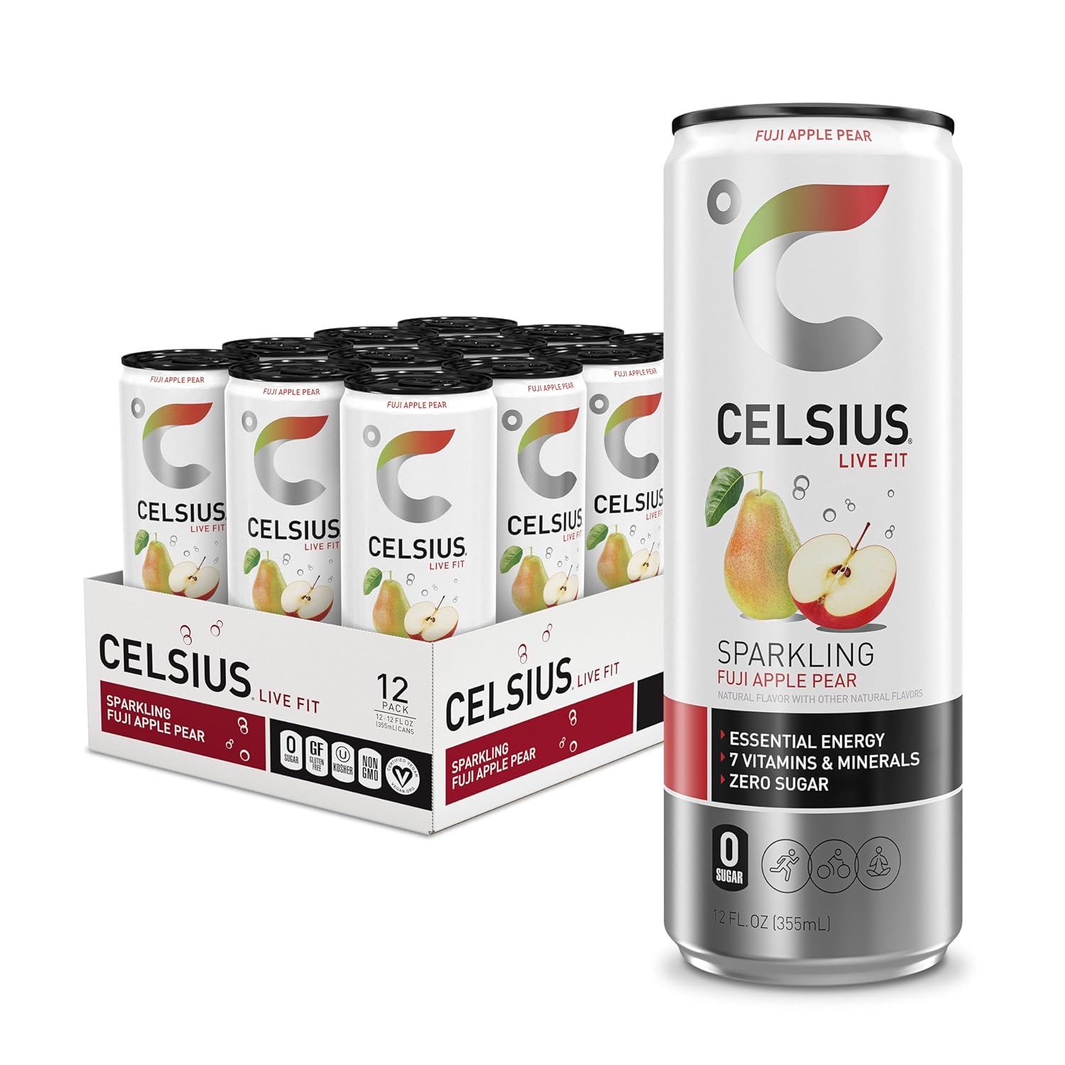 Celsius Sparkling Fuji Apple Pear Single - 12oz/12pk