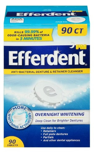 Efferdent Retainer & Denture Cleaner Tablets Overnight Whitening - 90ct/6pk