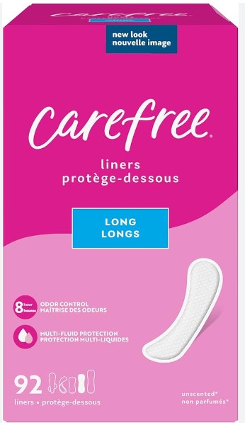 Carefree Panty Liners Long Unscented- 92ct/4pk