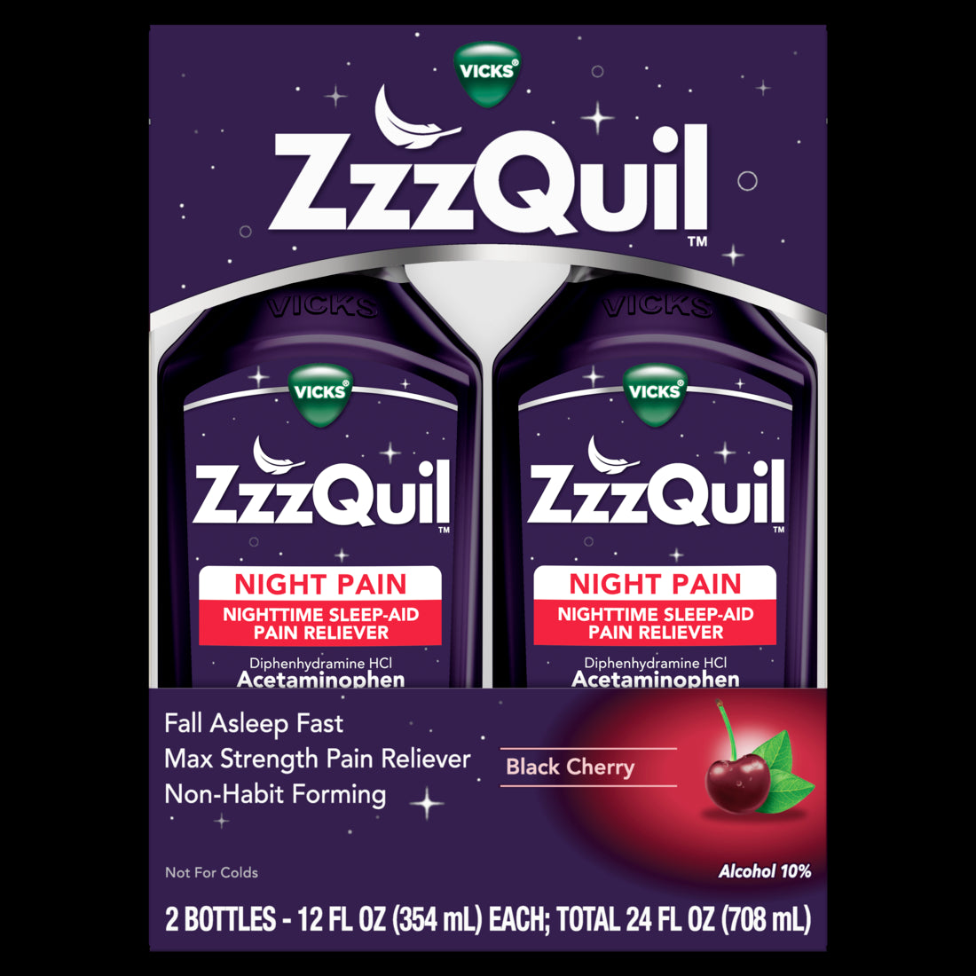 Vicks ZzzQuil Nighttime Sleep-Aid Pain Reliever Black Cherry Twin Pack - 12oz/3pk
