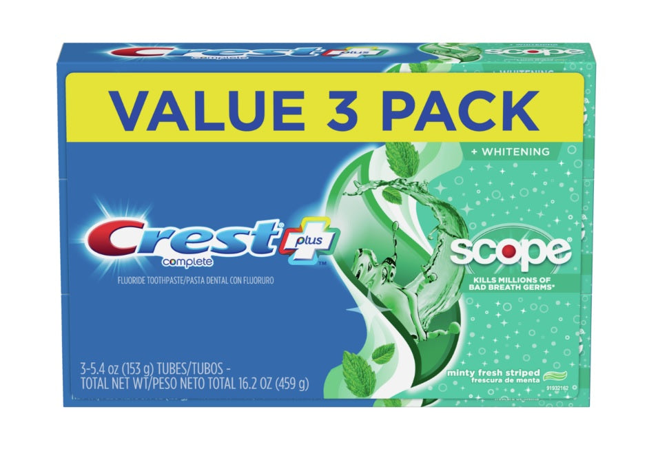 Crest + Scope Complete Whitening Toothpaste Minty Fresh Pack of 3 - 5.4oz/4pk