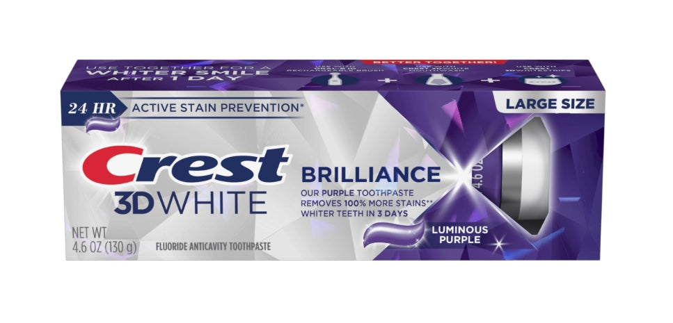 Crest 3D White Brilliance Luminous Purple Toothpaste Large Size Pack of 3 - 4.6oz/4pk