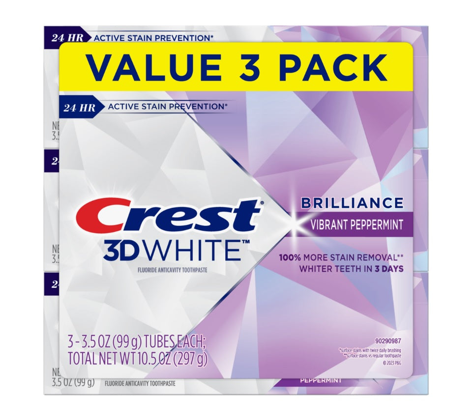 Crest 3D White Brilliance Vibrant Peppermint Toothpaste Pack of 3 - 4.6oz/4pk