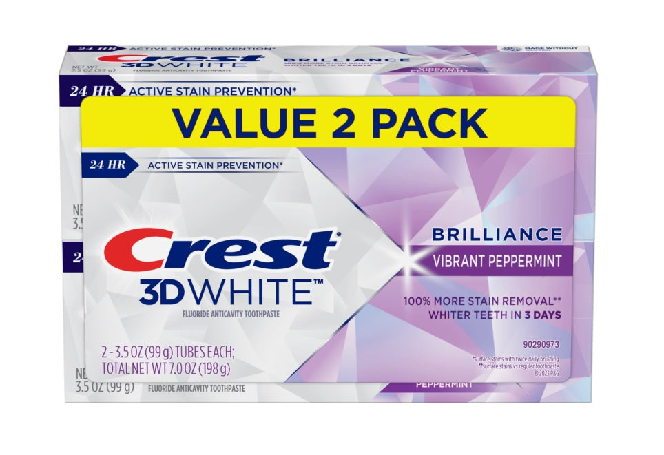 Crest 3D White Brilliance Toothpaste Vibrant Peppermint Pack of 2 - 3.5oz/6pk