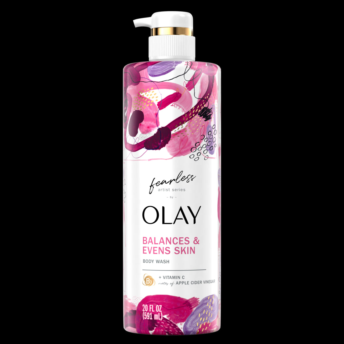 Olay Fearless Artist Series Skin Balancing Body Wash with Vitamin C and Notes of Apple Cider Vinegar-20oz/4pk