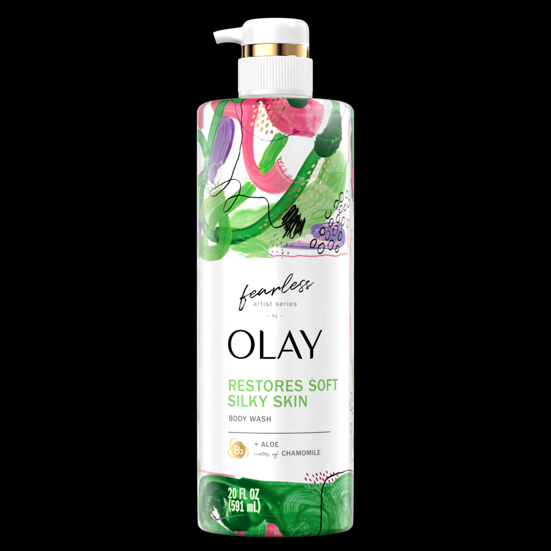 Olay Fearless Artist Series Silky Skin Body Wash with Aloe and Notes of Chamomile-20oz/4pk