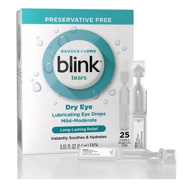 Blink Tear Preservative Free Lubricating Eye Drops - 0.01oz/25ct/24pk