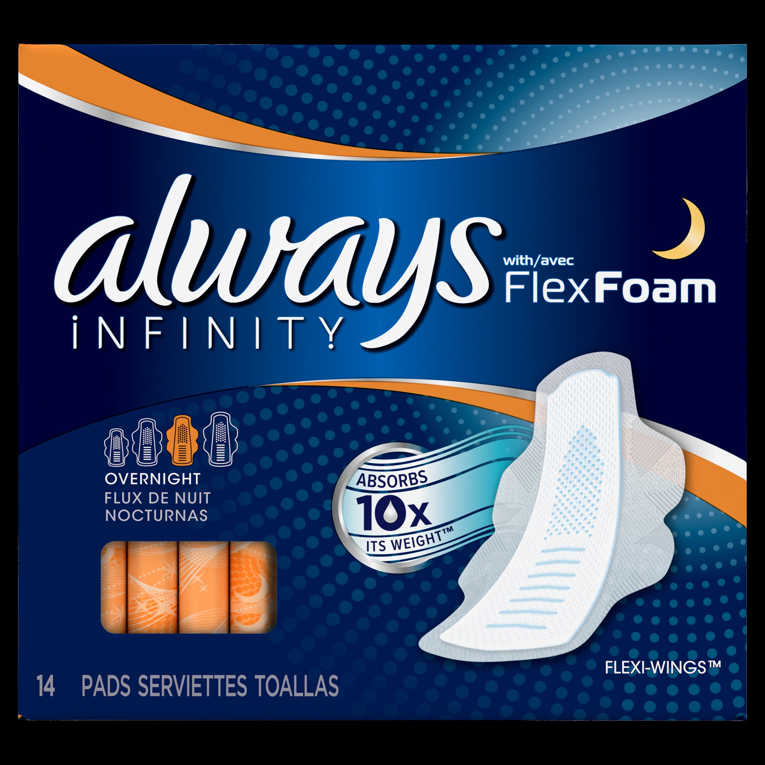 Always INFINITY OVERNIGHT UNS w/Flexi-Wings - 14ct/12pk