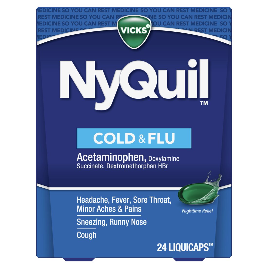 Vicks NyQuil Cold and Flu Relief Liquid Medicine Nighttime Relief (Liquicaps) - 24ct/24pk