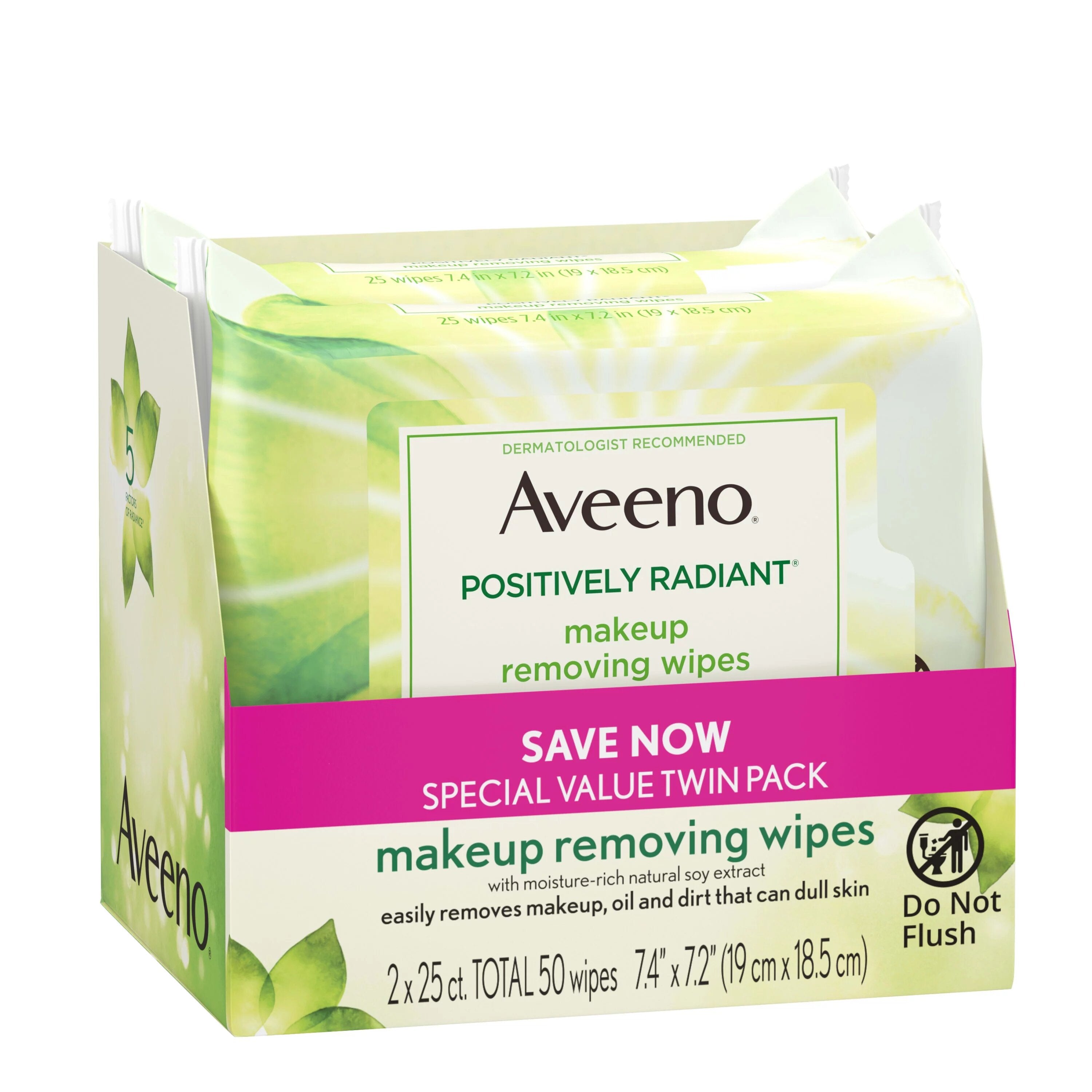 Aveeno Positively Radiant Makeup Removing Face Wipes Twin Pack - 2x25ct/12pk
