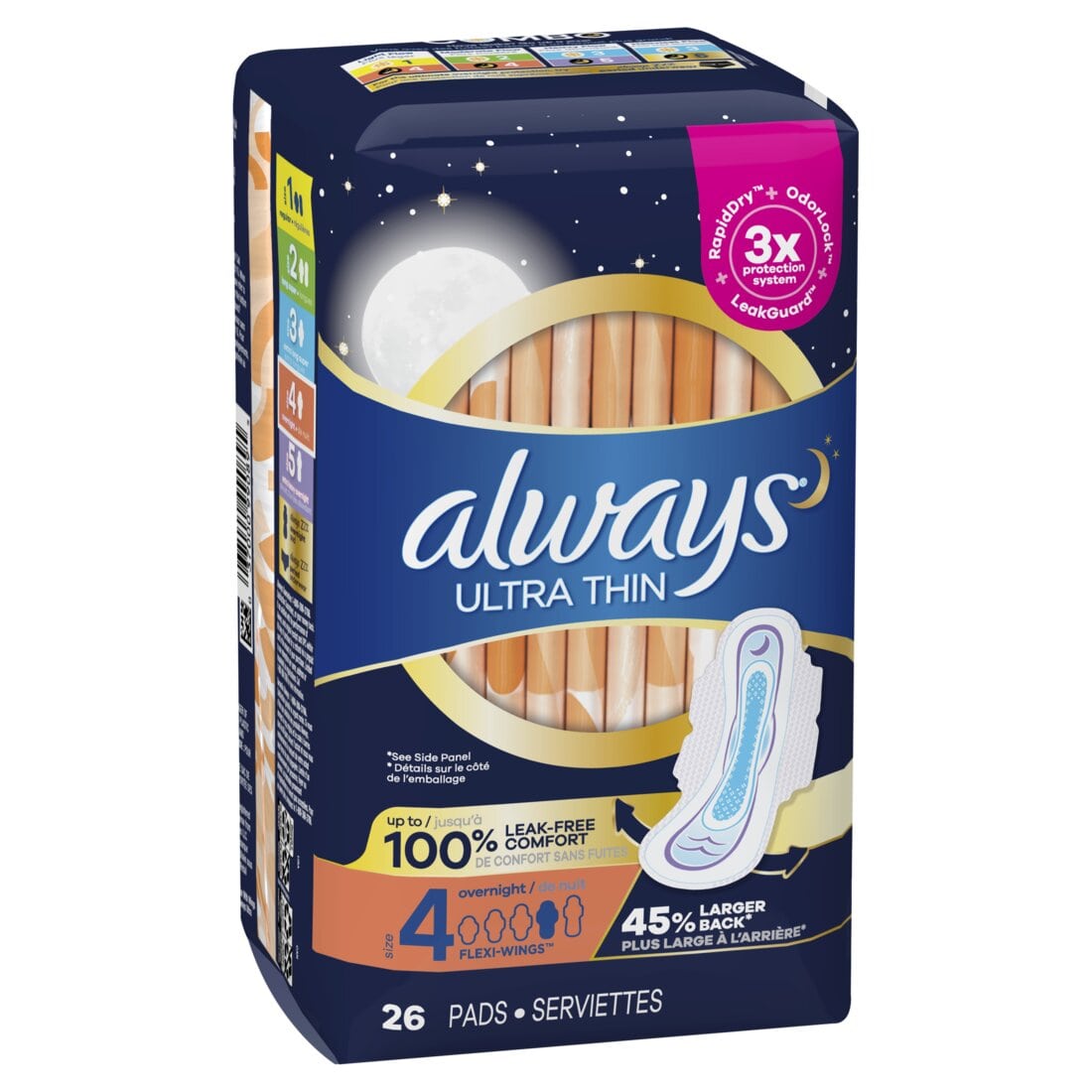 Always Ultra Thin Overnight Pads with Wings Size 4 Overnight - 26ct/6pk